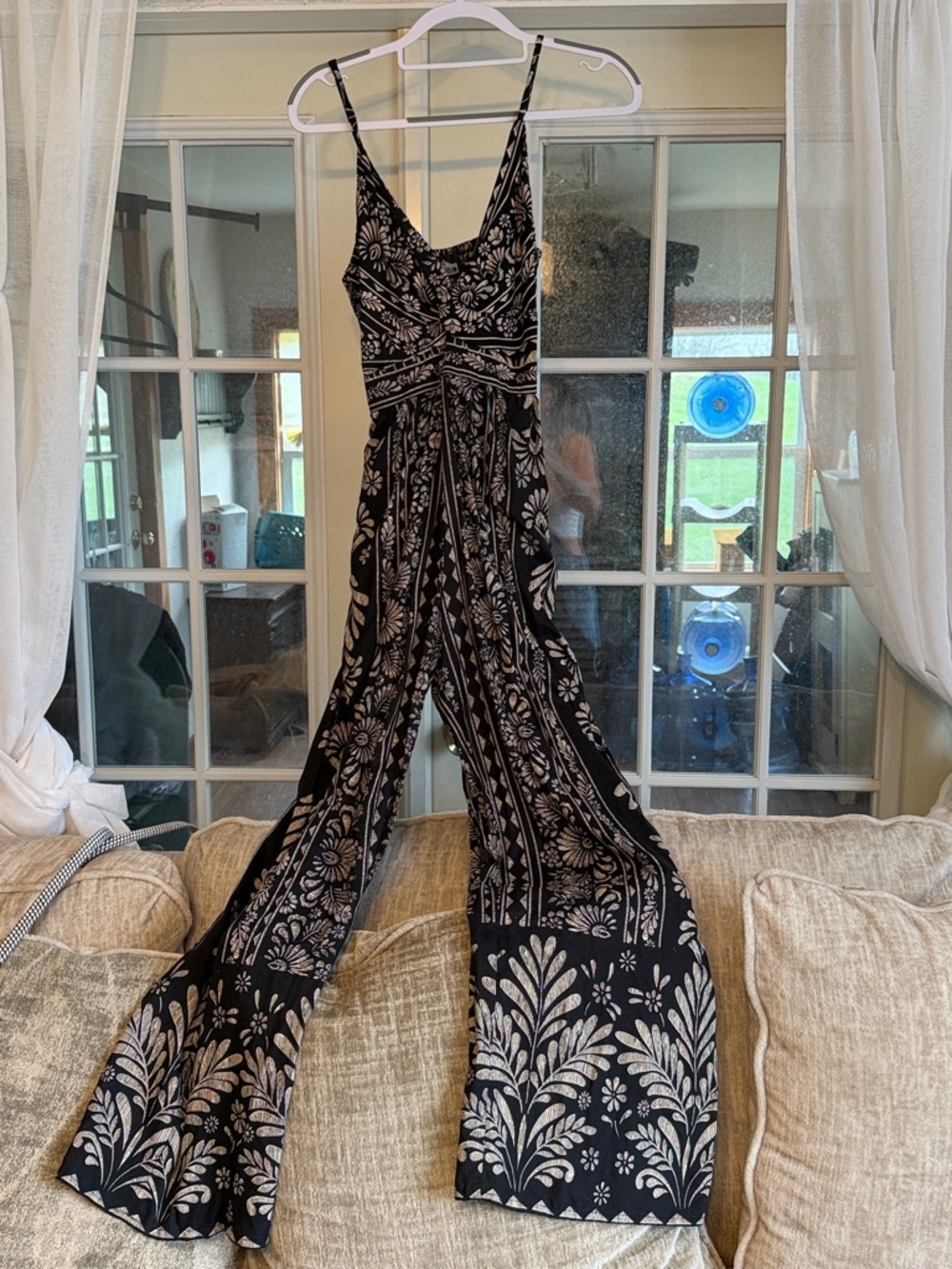 Angie Black Jumpsuit with Beige Botanical Print
